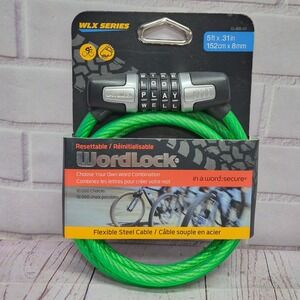 WordLock WLX Series 5ft Green Flexible Steel Cable Bike Lock Word Combination